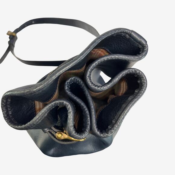 Mulberry Navy Pebbled Leather Drawstring Bucket Bag Plaid Lining England - Picture 8 of 15